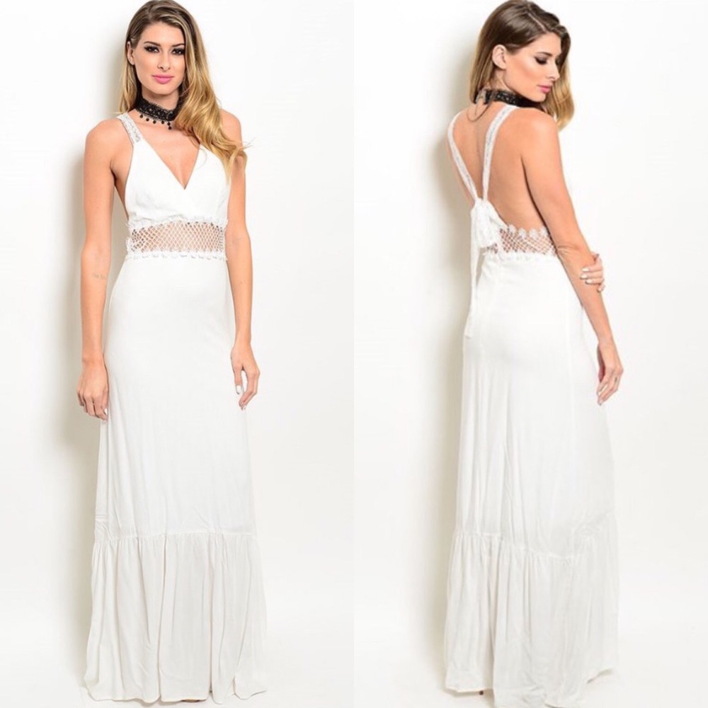 Off-White Lace Trim Tank Maxi Dress